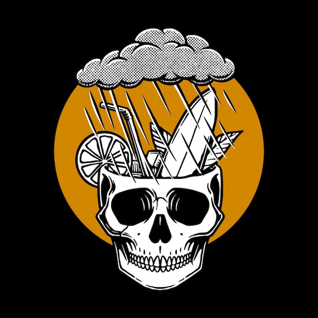 Vettore illustrazione di rainy skull