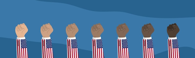 Raised American USA flag fist illustration