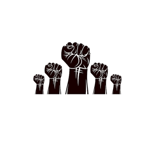 Vector raised clenched fists vector illustration. revolution idea symbol can be used as tattoo, no limits and restrictions concept.