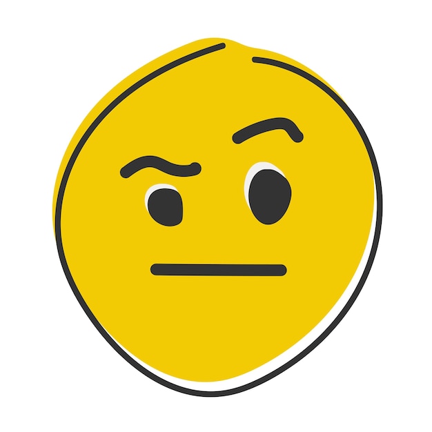 Vector raised eyebrow emoji skeptical emoticon hand drawn flat style emoticon