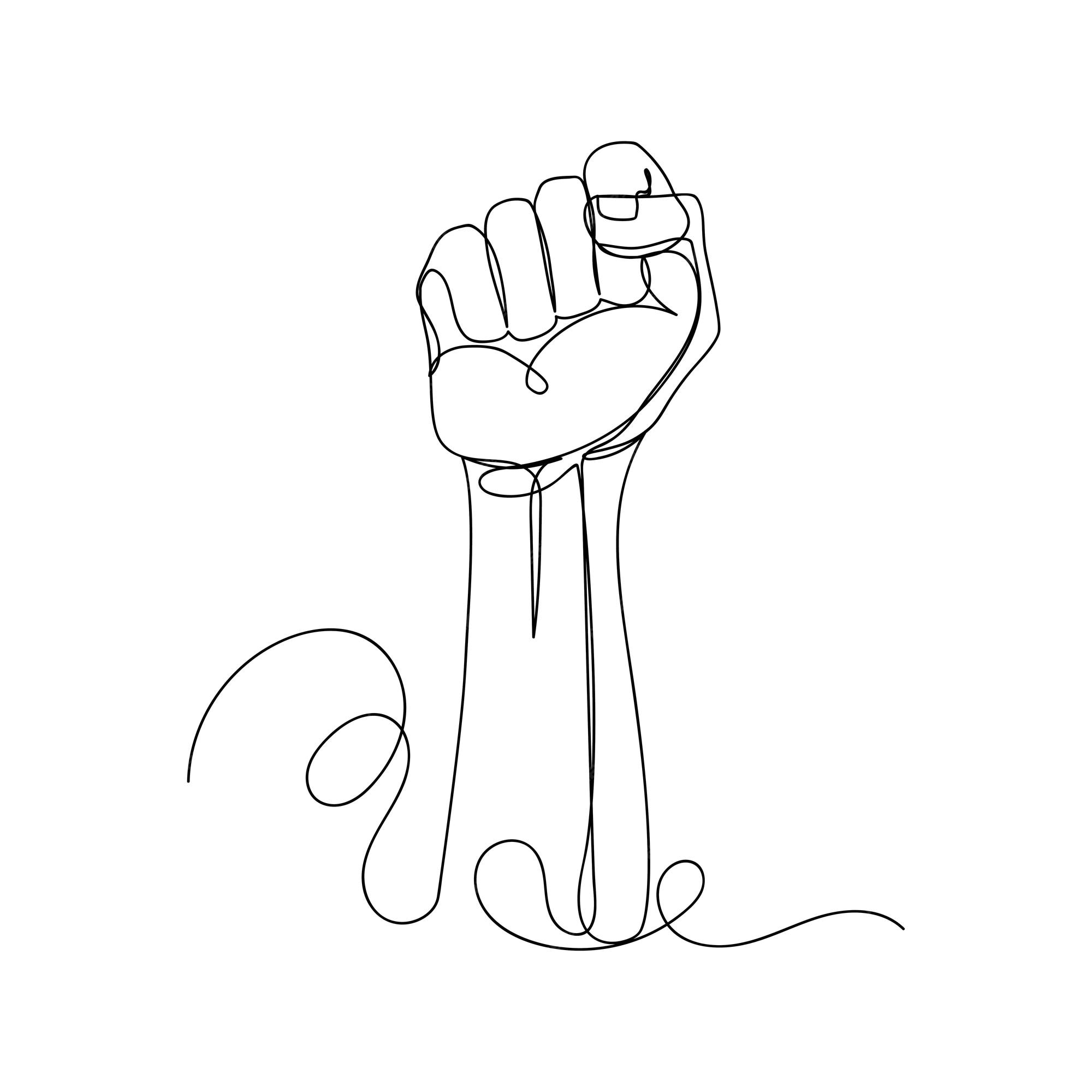 Premium Vector | Raised fist art continuous line minimalist shape of freedom
