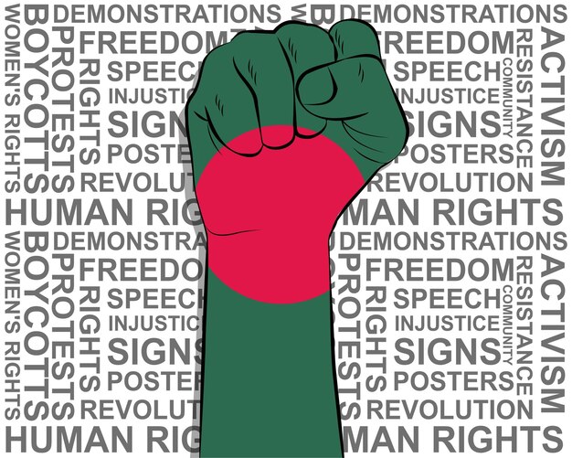 Raised fist on Bangladesh flag political news banner victory or win concept freedom symbol