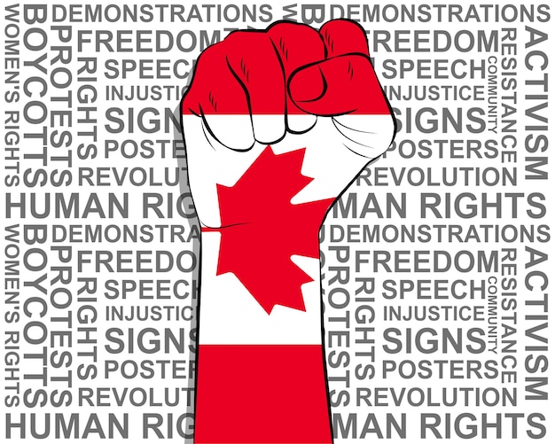 Raised fist on Canada flag political news banner victory or win concept freedom symbol