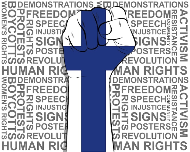 Raised fist on finland flag political news banner victory or win concept freedom symbol
