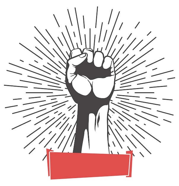 Vector raised fist hand gesture emblem vector hand clenched into fist and rising up symbol isolated on white background power sign human hand up in the air