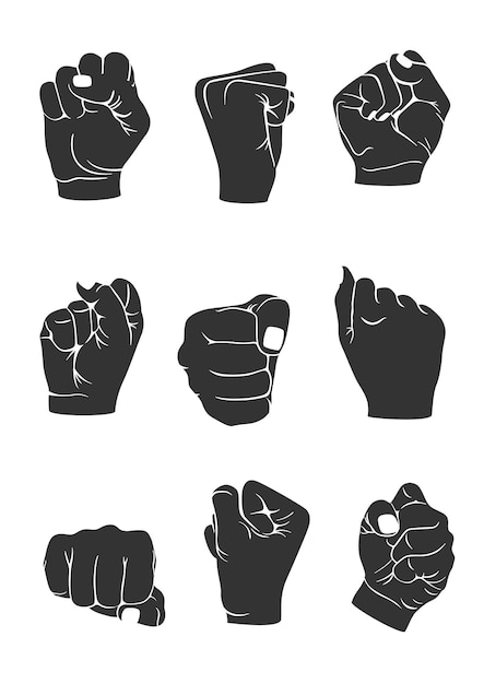 Vector raised fist hand illustrations set