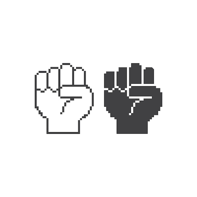 Raised fist hand power Pixel art line icon vector icon illustration