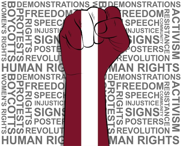 Raised fist on Latvia flag political news banner victory or win concept freedom symbol