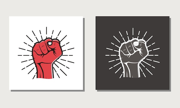 Raised hand with clenched fist sun brush vector illustration