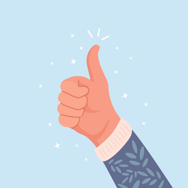 Raised human hand with thumb up. Social network likes, approval, customers feedback concept