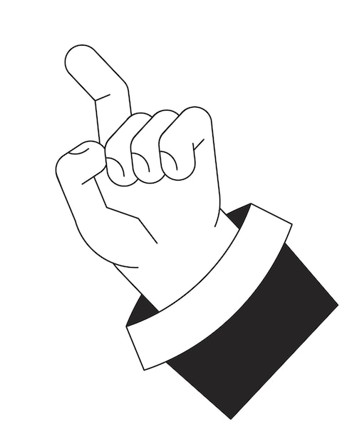 Raised up hand with index finger ready to touch bw vector spot illustration