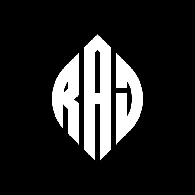 Progettazione del logo della lettera circolare raj con forma di cerchio ed ellisse