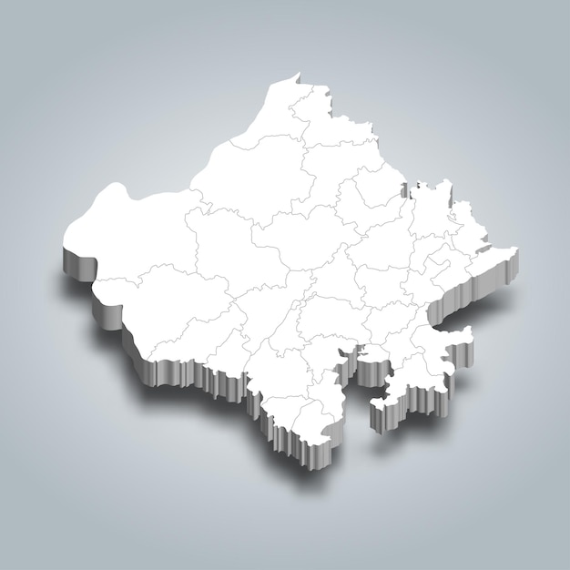 Rajasthan 3D-districtskaart is een staat van India