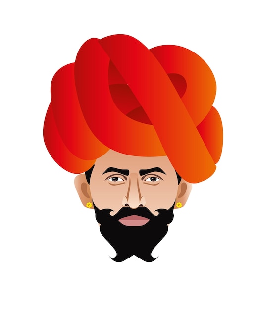 Vector rajasthani man face close up isolated