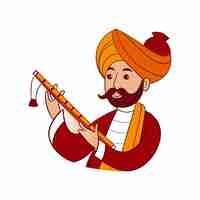 Vector rajasthani man playing pungi music instrument