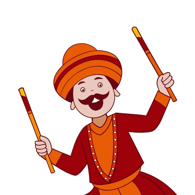 Uomo rajasthani che gioca con il bastone dandiya