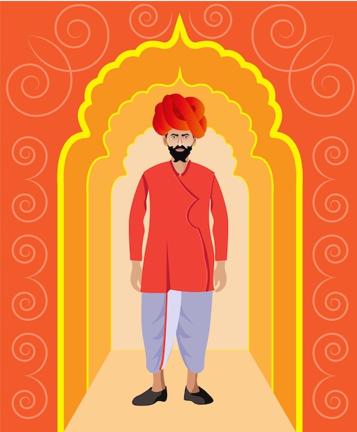 Vector rajasthani man standing in decorative places