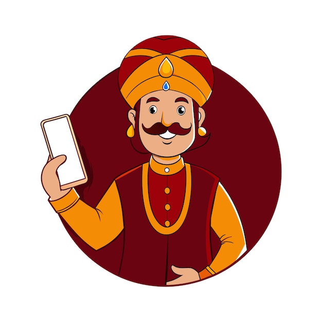 Vector rajasthani man with mobile