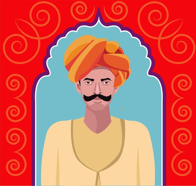 Vector rajasthani man with mustache in decorative window vector