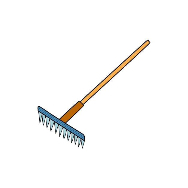 Rake tool for garden isolated element in cartoon style Agriculture and farming instrument