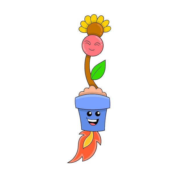 Raket aangedreven plant potten vliegen doodle pictogram afbeelding kawaii