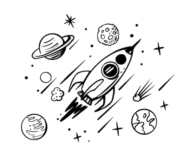 Raket doodle Ruimte schets cartoon