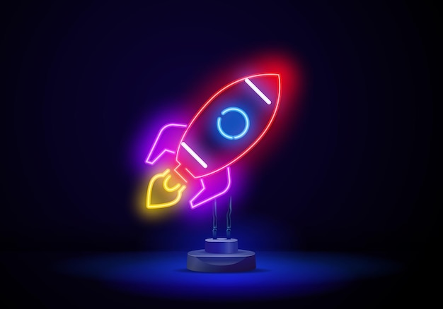 Vector raket neon pictogram elementen van speelgoed set eenvoudig pictogram voor websites webdesign mobiele app info graphics aliens ruimteschip neon teken geïsoleerd helder uithangbord ufo logo neon embleem
