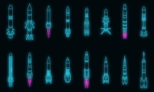 Raketaanval pictogrammen instellen vector neon