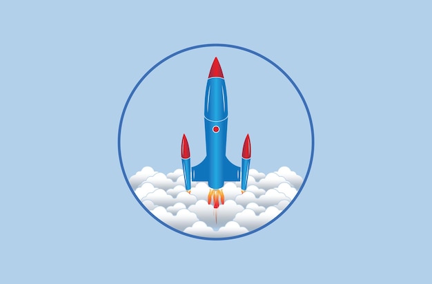 Vector raketlancering en cloudvector. ruimtevaartuig lanceren in de ruimte. opstarten logo concept.