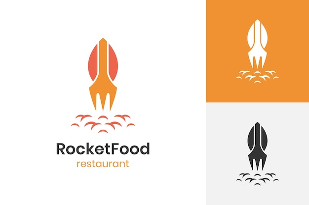 Raketlancering logo concept combinatie vork fast food levering logo sjabloon restaurant eten logo icoon