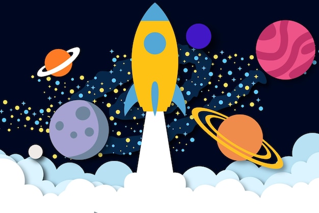 Raketten vliegen in de luchtachtergrond