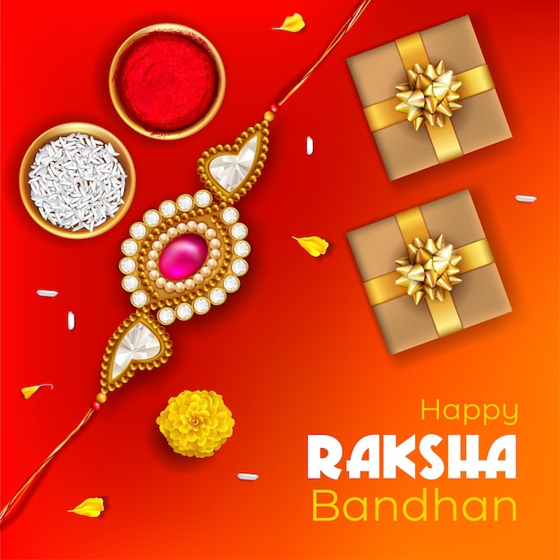 Vector raksha bandhan creative rakhi illustration with red background raksha bandhan square post template