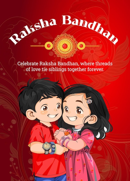 Raksha bandhan indian festival social media post design with brother and sister vector illustration