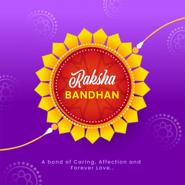 Raksha bandhan-lettertype op mandala rakhi en paarse achtergrond.