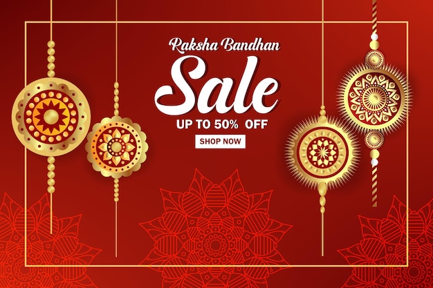 Raksha bandhan sale banner design with 50 discount offer