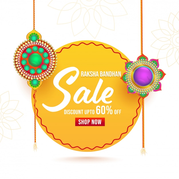 Per poster di vendita raksha bandhan con rakhis decorativi (braccialetti).