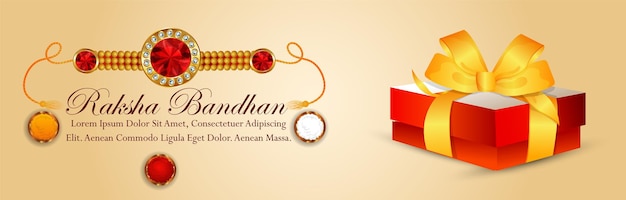 Raksha bandhan-vieringsbanner met realistische geschenken en rakhi