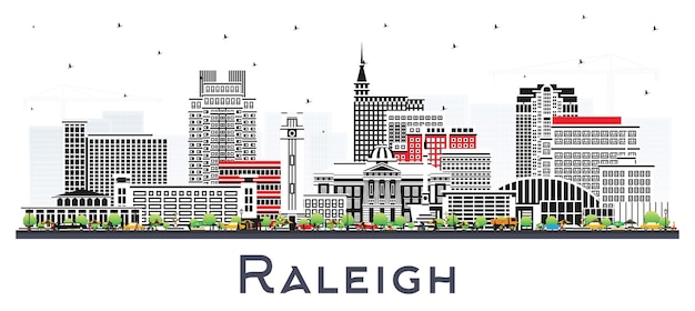 Raleigh North Carolina City Skyline met kleur gebouwen geïsoleerd op wit Vector illustratie Raleigh Cityscape met oriëntatiepunten