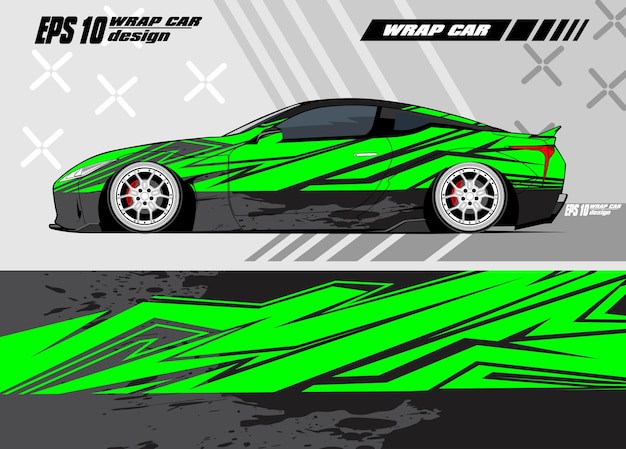 Rally car decal grafica avvolgere vettore sfondo astratto premium verde e grigio