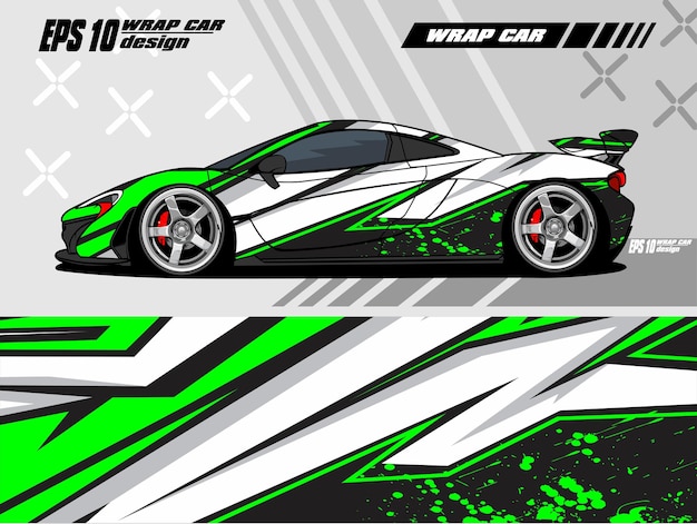 Rally car decal graphic wrap vector abstract background premium green white