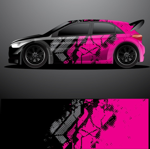 Vector rally car with decal graphic wrap