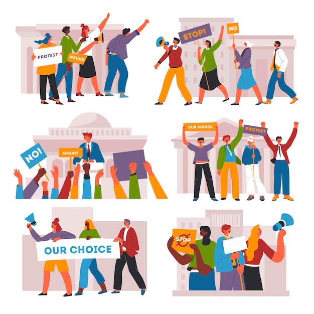 Rally of people protesting men and women vector