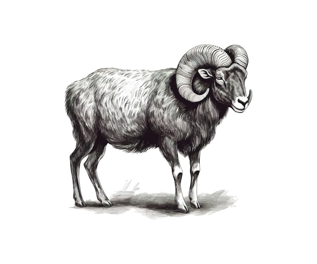 Ram animal realistic hand drawn sketch Vector illustration design