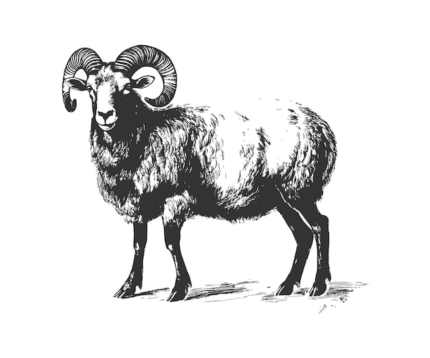 Ram animal realistic hand drawn sketch Vector illustration design