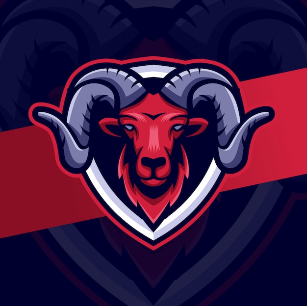 Testa di capra ram mascotte esport logo design