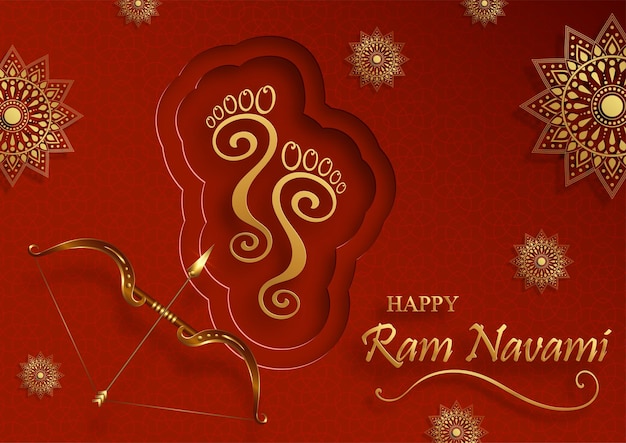 Celebrazione di ram navami, il festival rama lord con elementi orientali su sfondo di colore per il festival shree ram navami