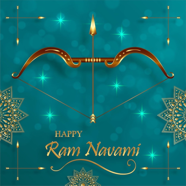 Ram Navami celebration , the Rama Lord festival with oriental elements on colro background for Shree Ram Navami festival