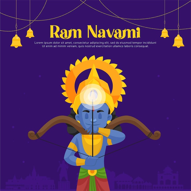 Saluti di ram navami con illustrazione di lord rama