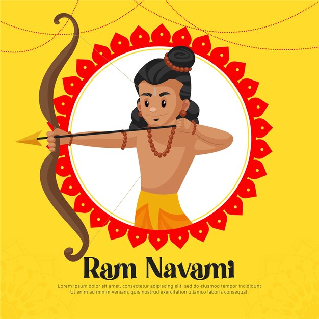 Ram navami greetings with   illustration of lord rama