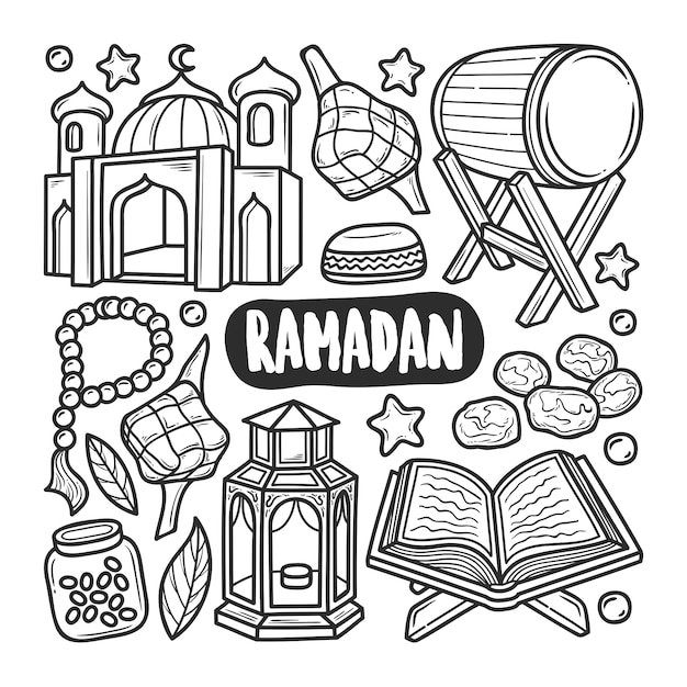 Ramadan 1 Icons Hand Drawn Doodle Coloring 